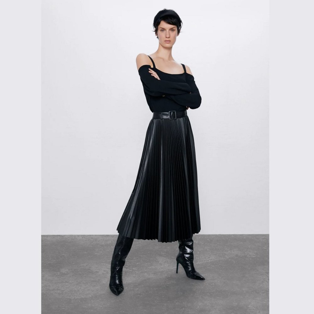 LAST ONE!!! ZARA Faux Leather Pleated Midi Skirt - Picture 6 of 12